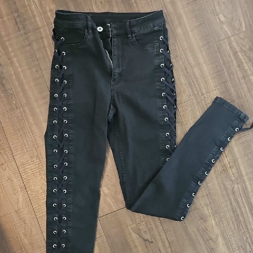 H & M Divided Lace-Up Skinny Jeans